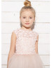 Blush Pink Lace Tulle 3D Flowers Floor Lnegth Flower Girl Dress